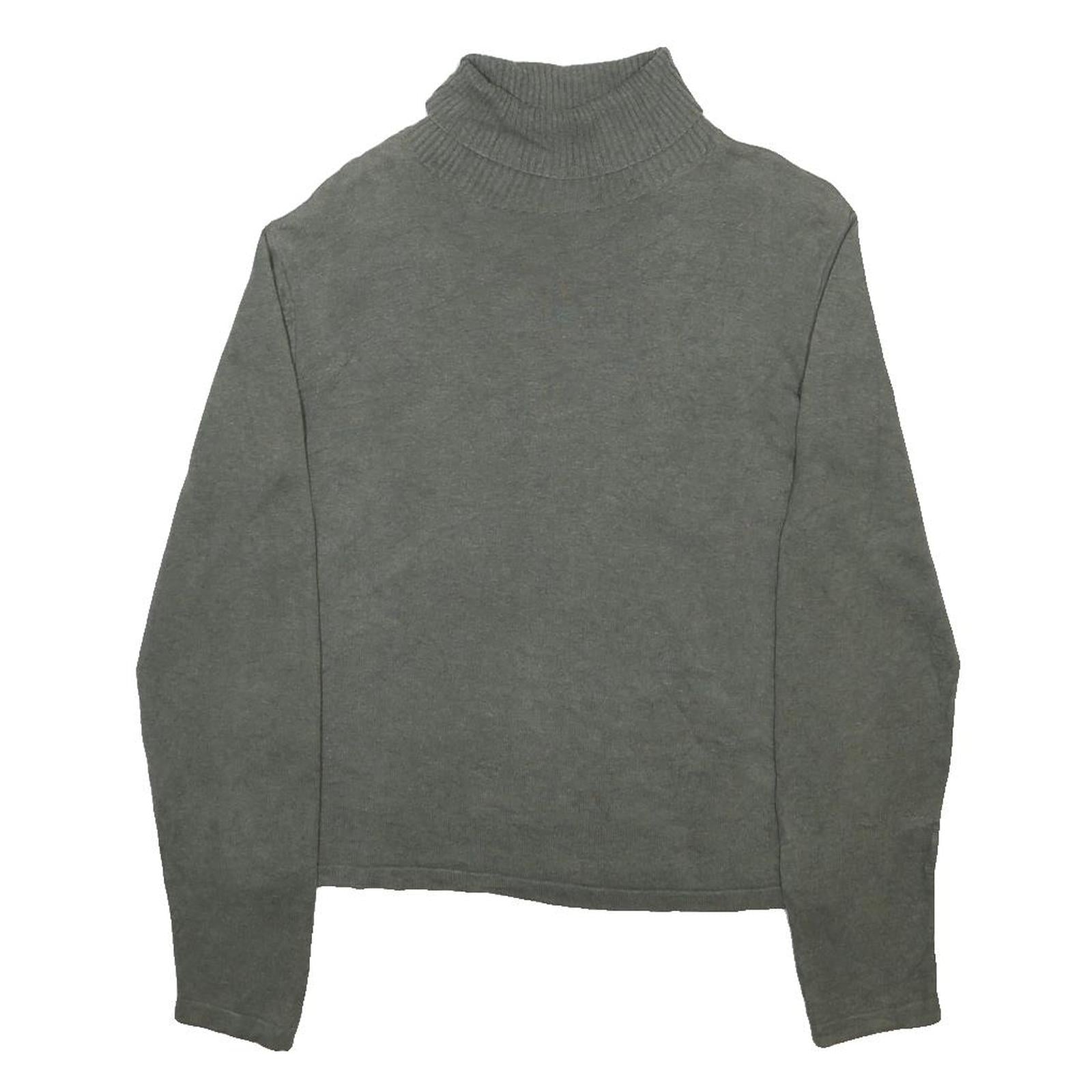 WOOLRICH Womens Grey Plain Cotton Jumper Roll Neck Basic Knit L Casual Comfort