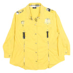 COOGI Womens Yellow Plaid Detail Cotton Blend Shirt XL Casual Button-Up Long