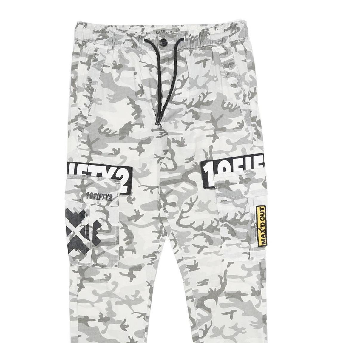 CLOCKHOUSE Mens Cotton Drawstring Regular Fit Grey Camouflage Trousers W30 L30