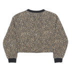 GUESS Womens Beige & Black Leopard Print Logo Crew Neck S Cropped Sweatshirt