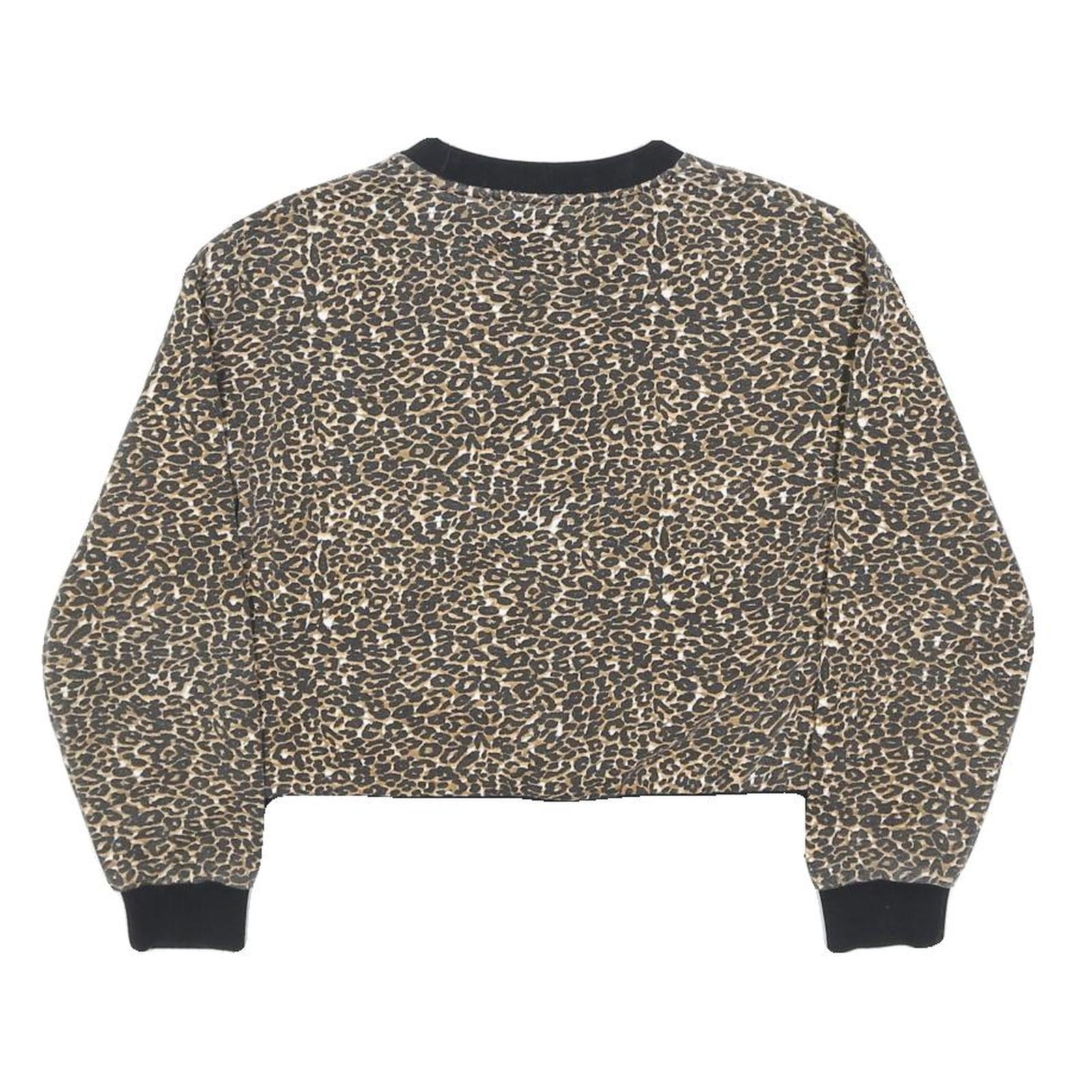 GUESS Womens Beige & Black Leopard Print Logo Crew Neck S Cropped Sweatshirt