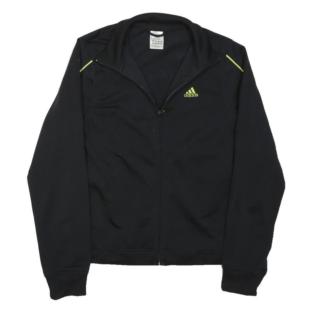 ADIDAS Womens Black & Lime Track Jacket UK 10 Polyester Blend Zip Sportswear