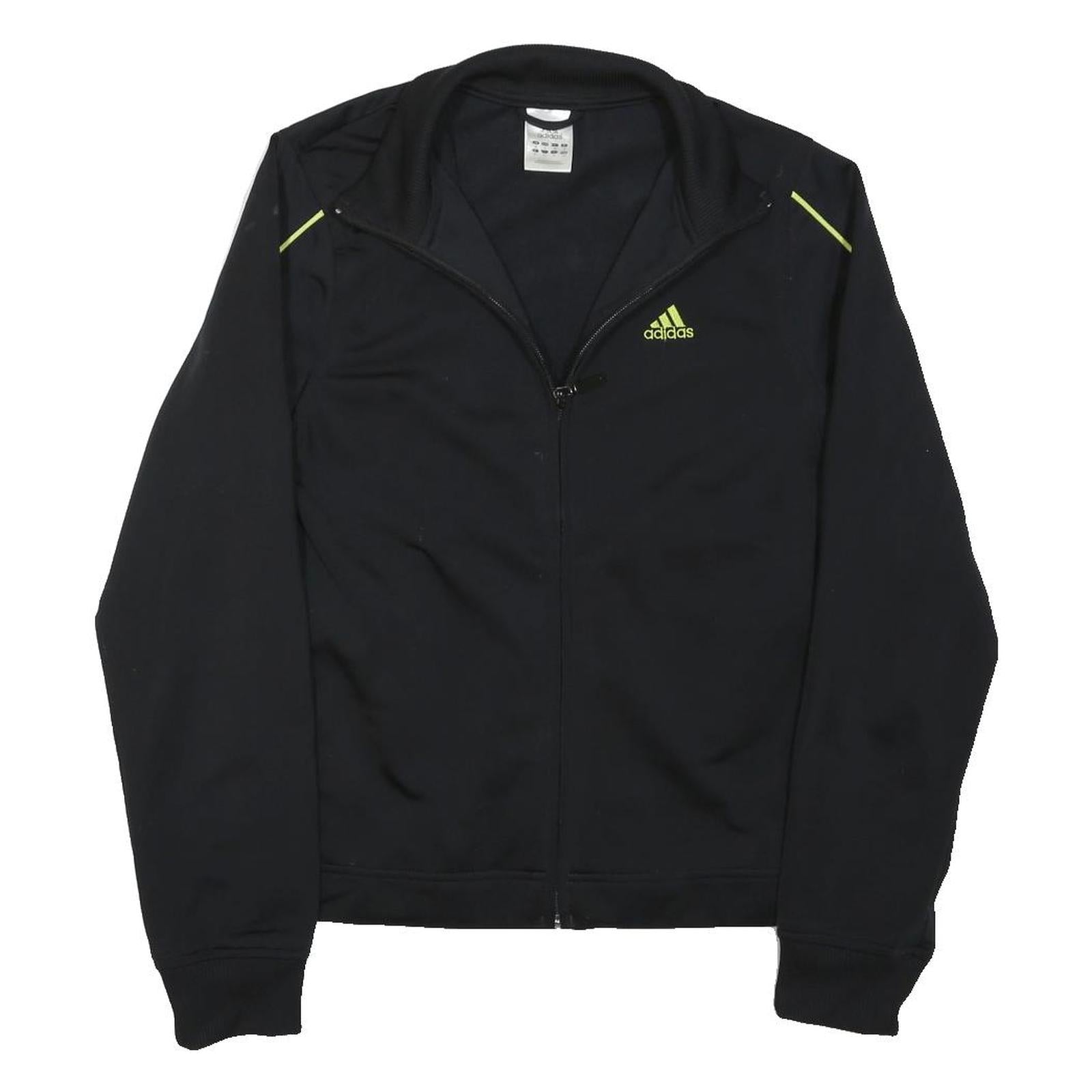 ADIDAS Womens Black & Lime Track Jacket UK 10 Polyester Blend Zip Sportswear