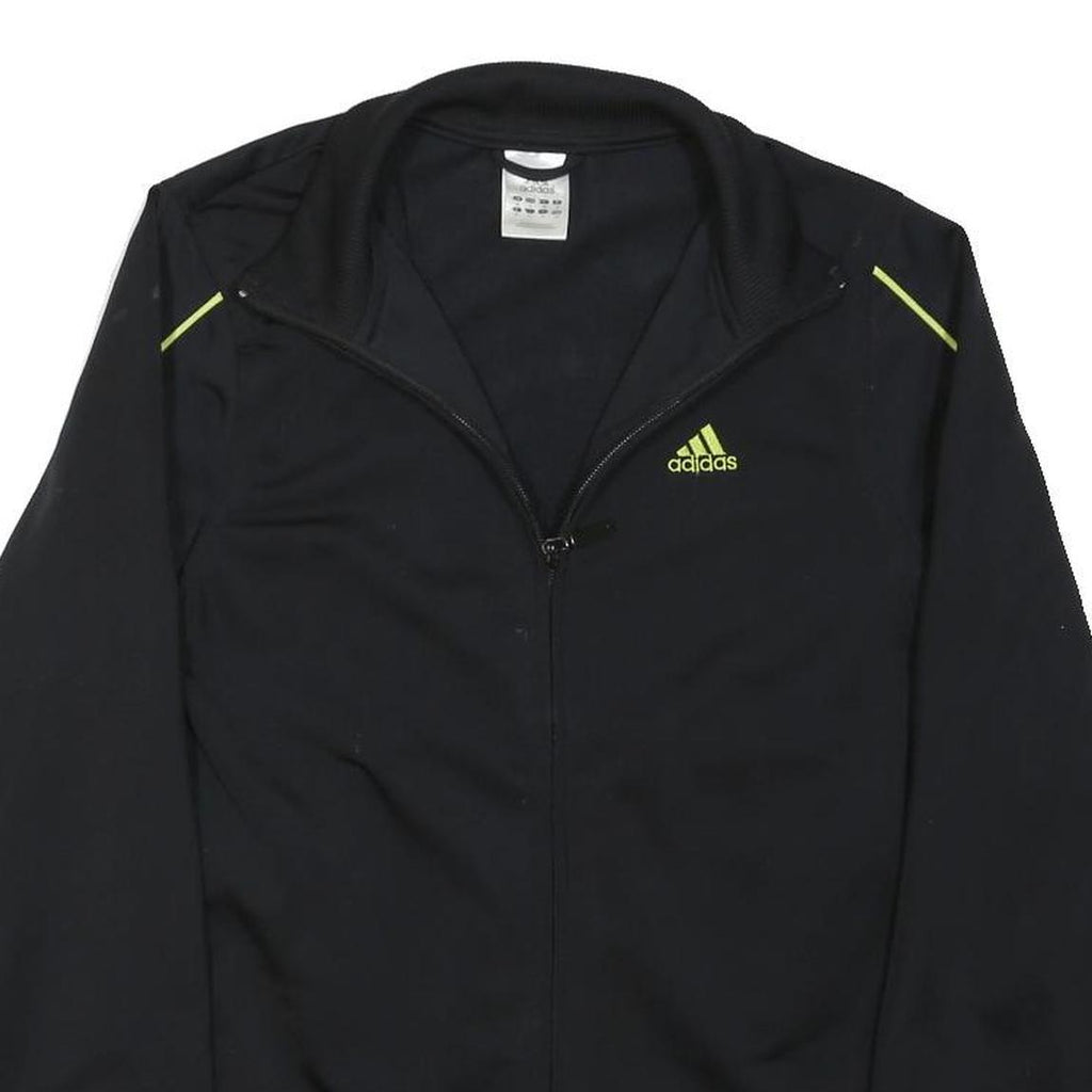 ADIDAS Womens Black & Lime Track Jacket UK 10 Polyester Blend Zip Sportswear