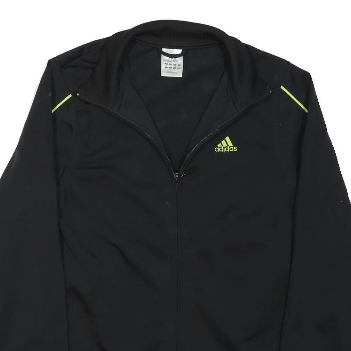 ADIDAS Womens Black & Lime Track Jacket UK 10 Polyester Blend Zip Sportswear
