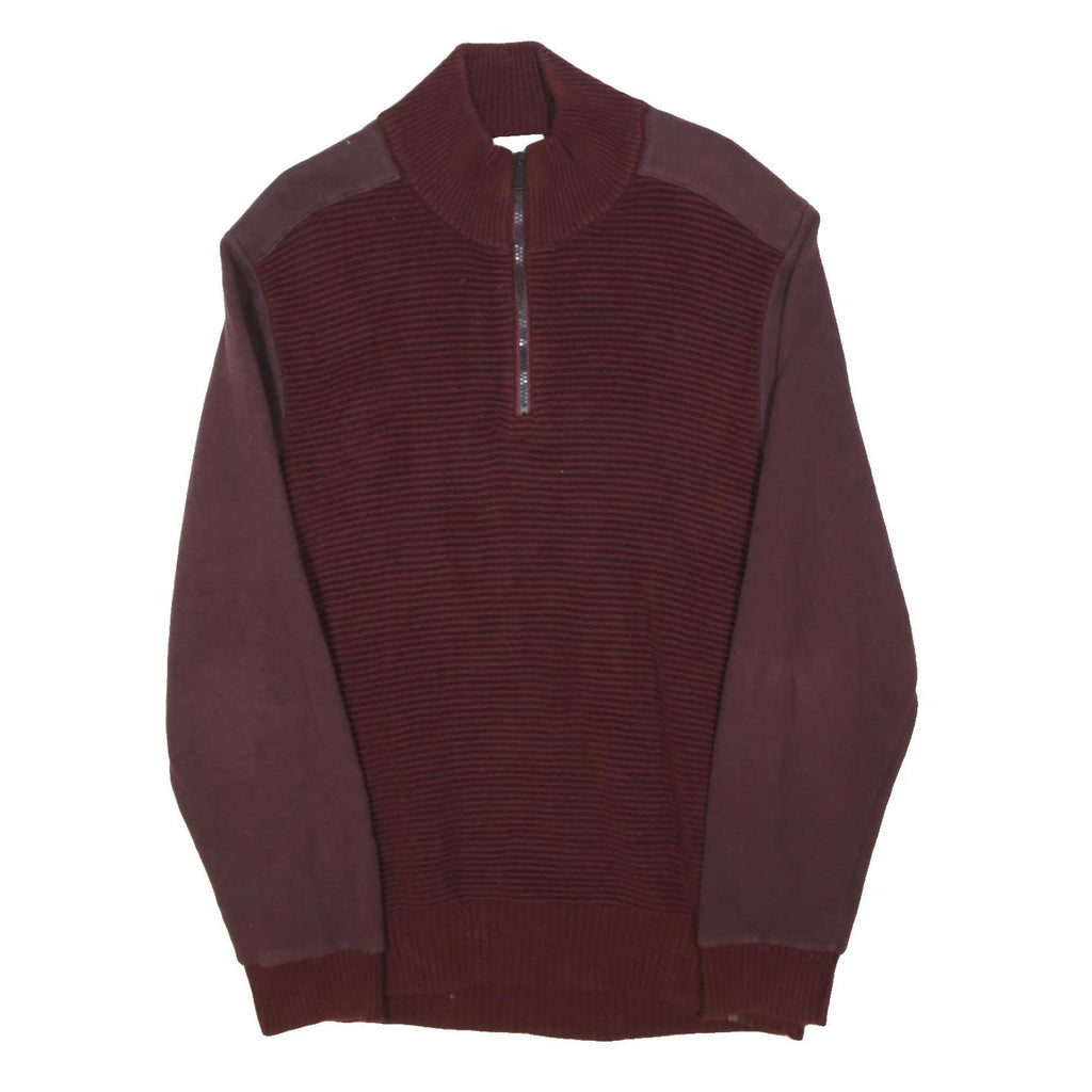 CALVIN KLEIN JEANS Mens Maroon Red Plain Jumper 1/4 Zip Cotton Blend XL Casual