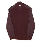 CALVIN KLEIN JEANS Mens Maroon Red Plain Jumper 1/4 Zip Cotton Blend XL Casual