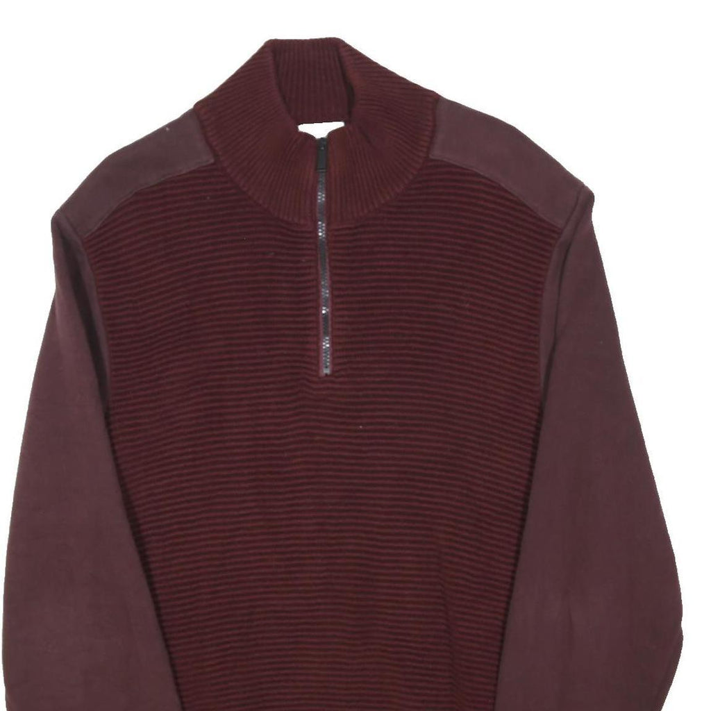 CALVIN KLEIN JEANS Mens Maroon Red Plain Jumper 1/4 Zip Cotton Blend XL Casual