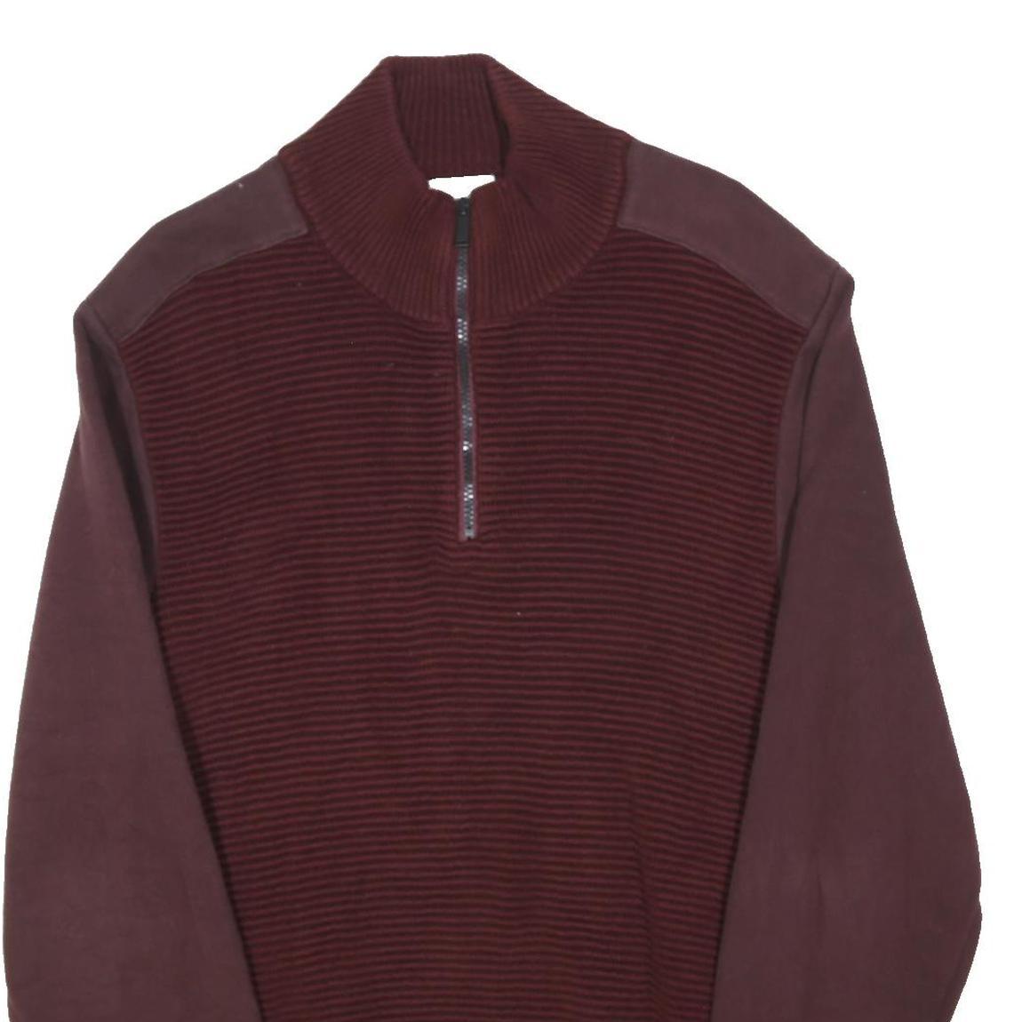 CALVIN KLEIN JEANS Mens Maroon Red Plain Jumper 1/4 Zip Cotton Blend XL Casual