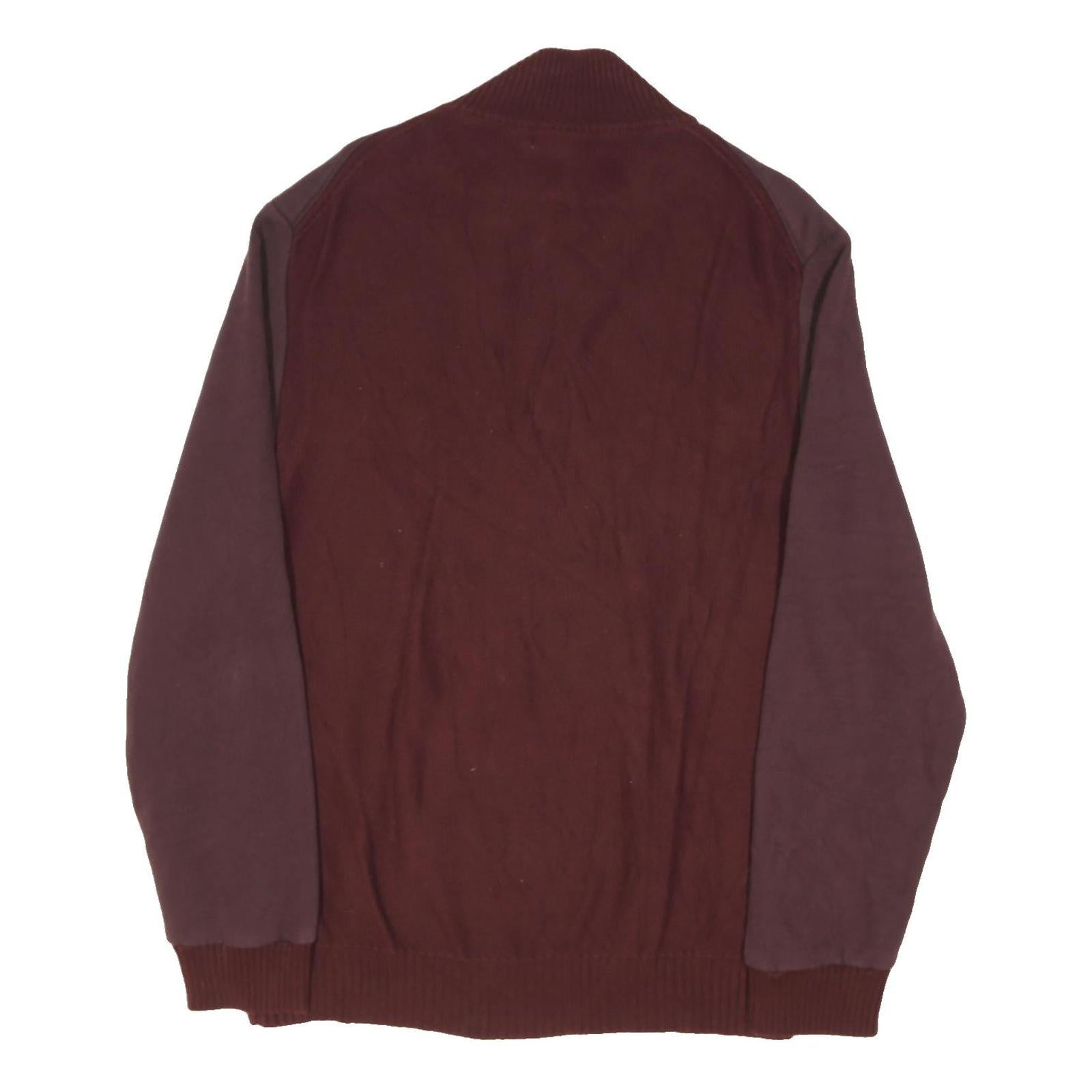 CALVIN KLEIN JEANS Mens Maroon Red Plain Jumper 1/4 Zip Cotton Blend XL Casual