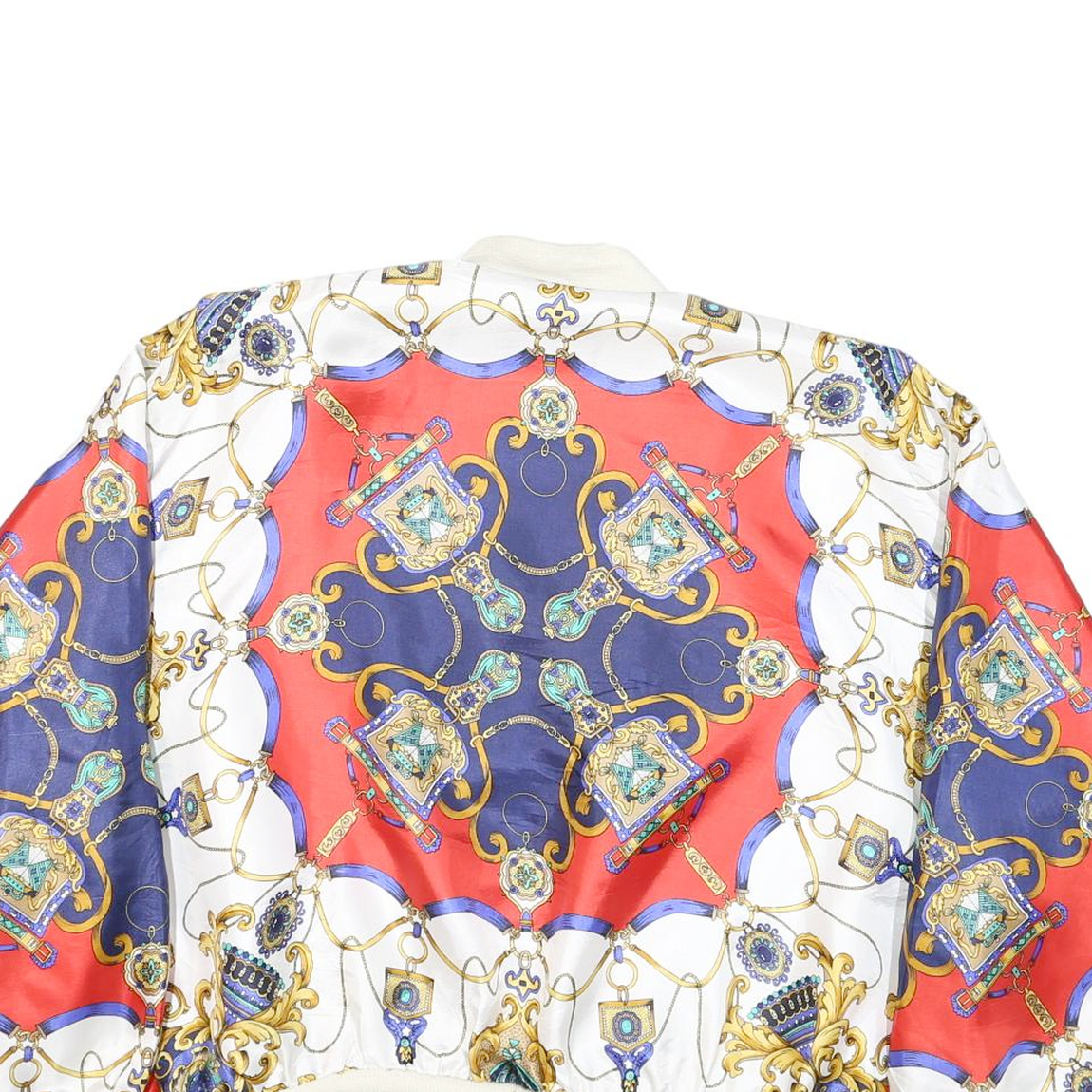 GDT Womens White & Red Bomber Jacket XL Polyester Blend Printed Zip Closure