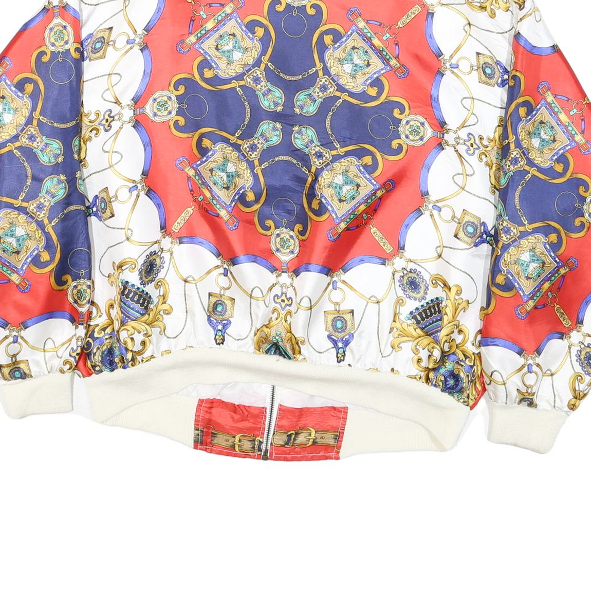 GDT Womens White & Red Bomber Jacket XL Polyester Blend Printed Zip Closure