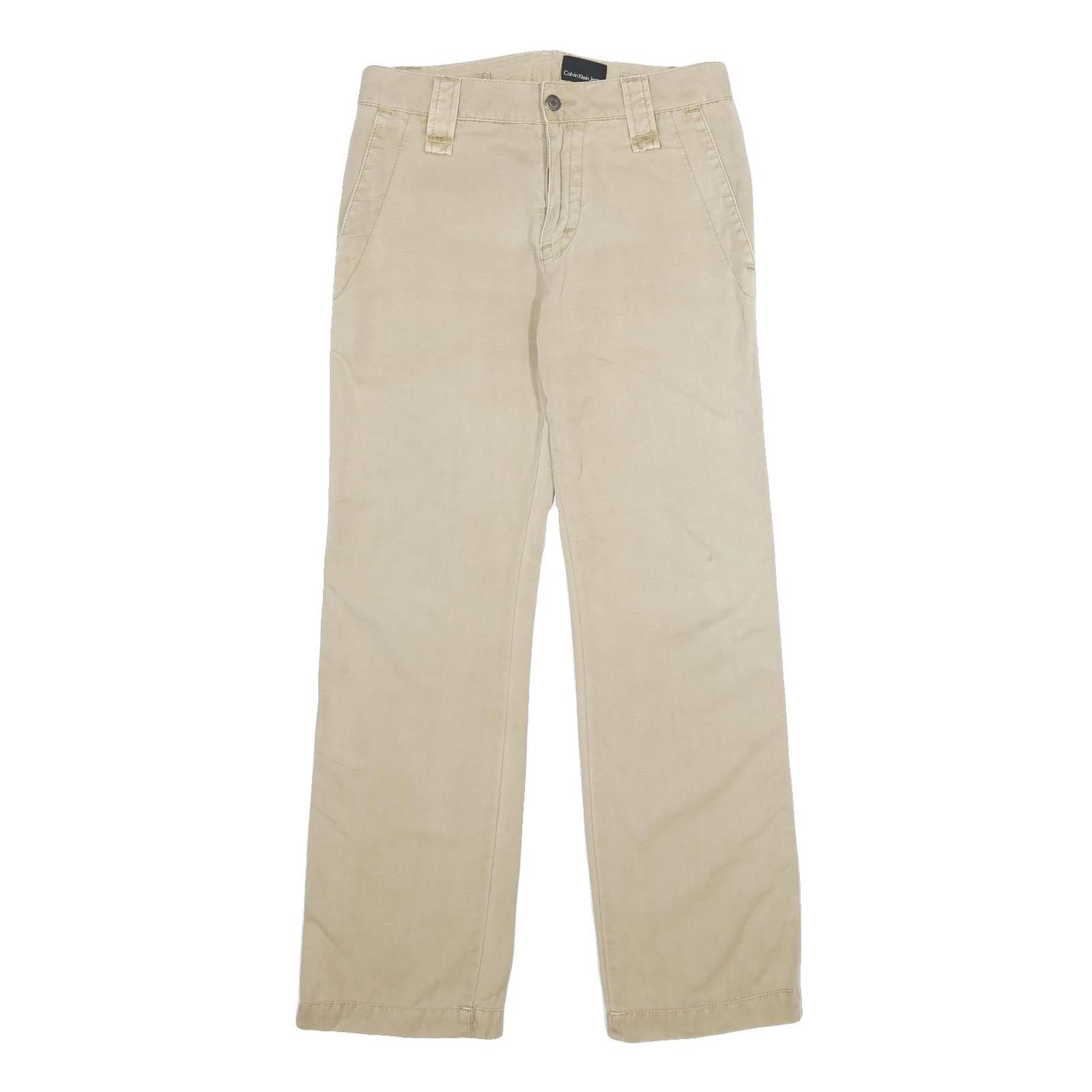 CALVIN KLEIN JEANS Mens Beige Linen Blend Regular Straight Trousers W29 L32