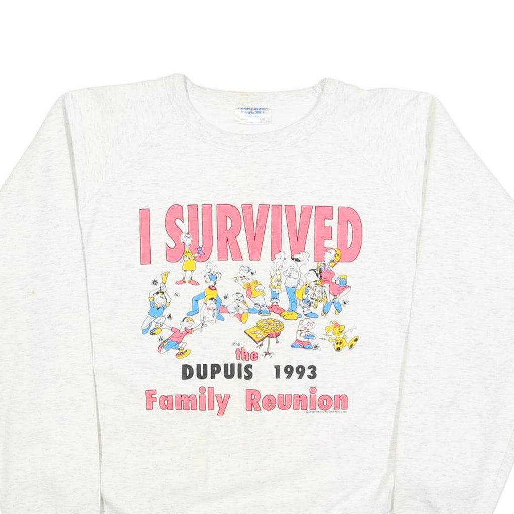 CANADIAN STARS Womens White I Survived Dupuis 1993 Crew Neck L Sweatshirt