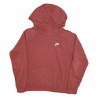NIKE Womens Red Pullover Hoodie M Simple Logo Cotton Blend Casual