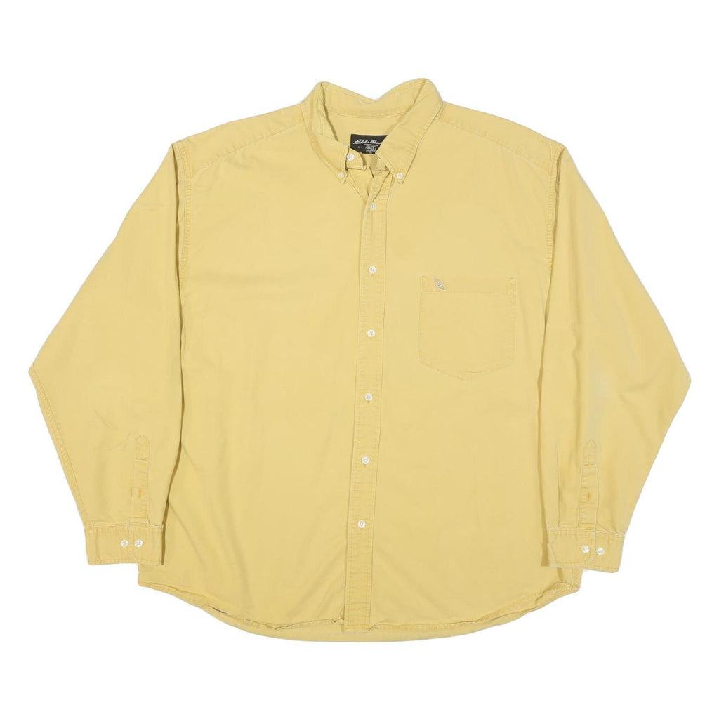 EDDIE BAUER Mens Yellow Cotton Blend Shirt XL Button Down Pocket Casual