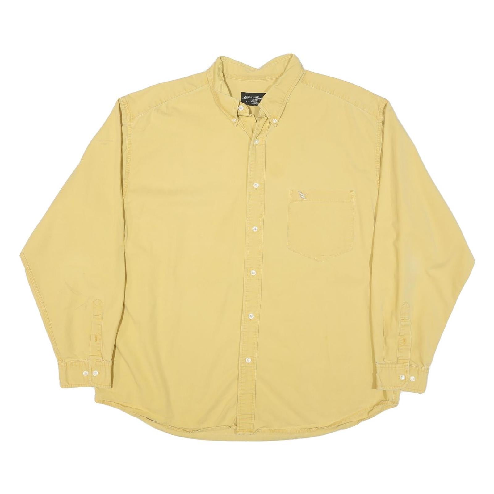 EDDIE BAUER Mens Yellow Cotton Blend Shirt XL Button Down Pocket Casual
