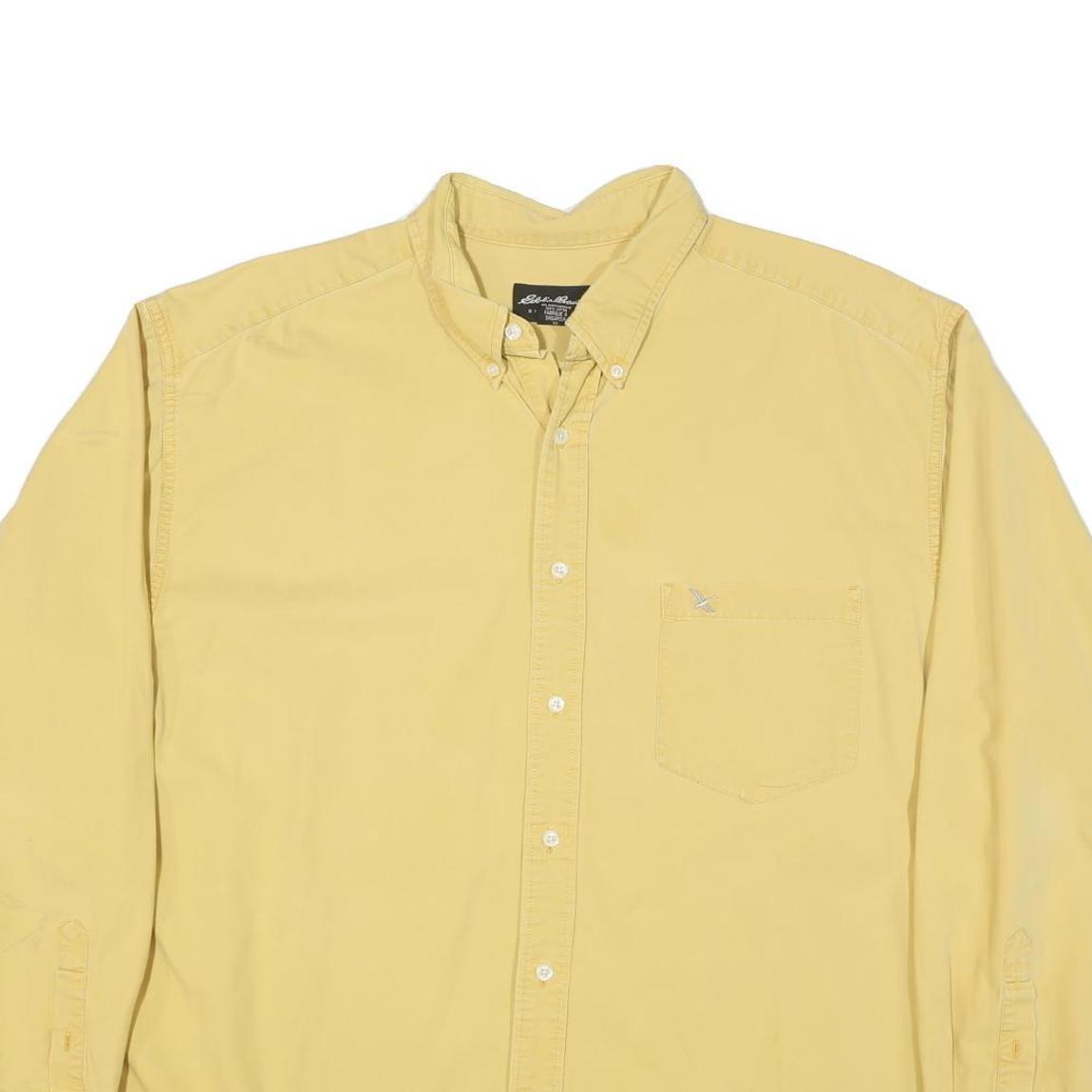 EDDIE BAUER Mens Yellow Cotton Blend Shirt XL Button Down Pocket Casual