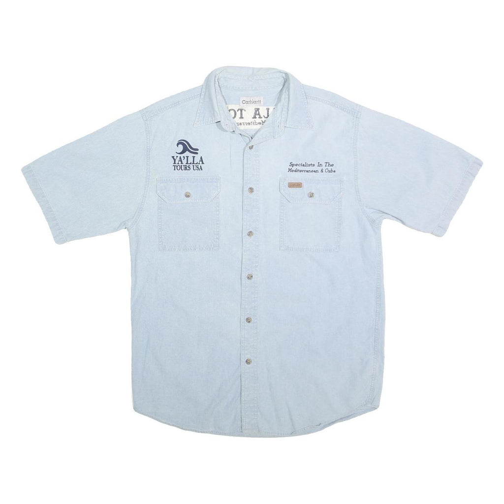 CARHARTT Mens Blue Cotton Short Sleeve Shirt M Ya'lla Tours Embroidered Workwear