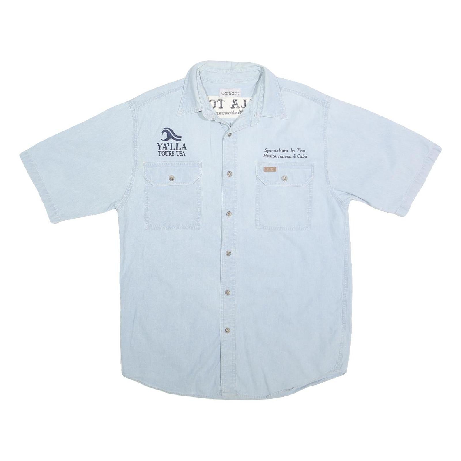 CARHARTT Mens Blue Cotton Short Sleeve Shirt M Ya'lla Tours Embroidered Workwear