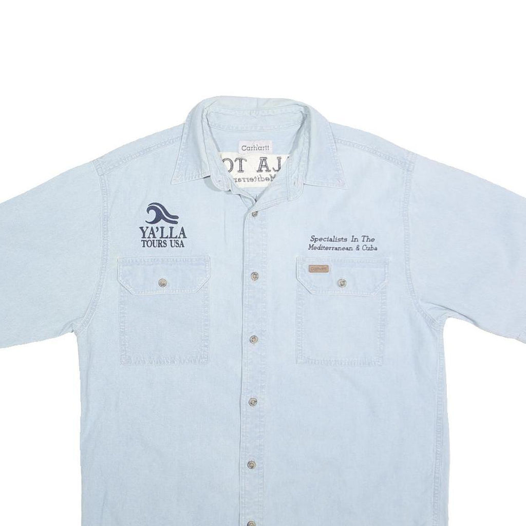 CARHARTT Mens Blue Cotton Short Sleeve Shirt M Ya'lla Tours Embroidered Workwear
