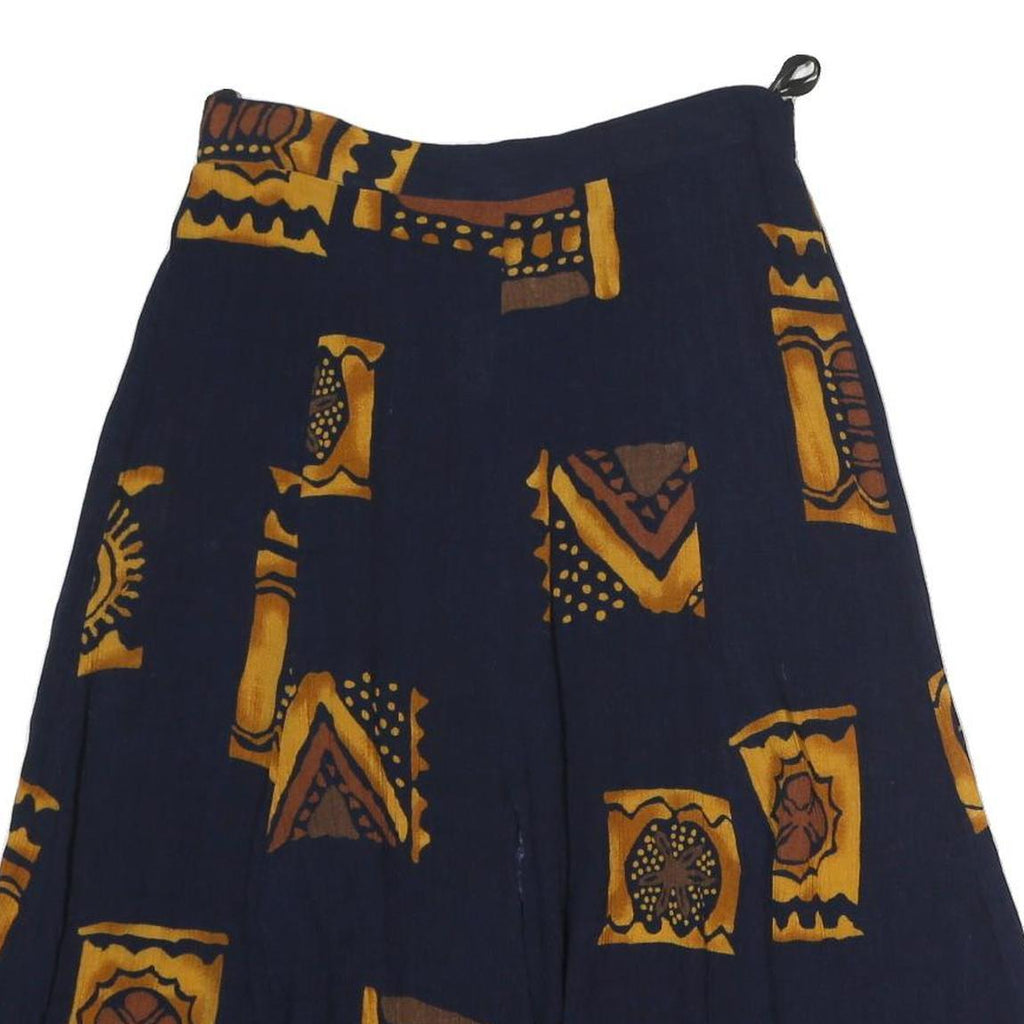 Womens Blue & Brown Block Pattern Swing Midi Polyester Skirt M Casual
