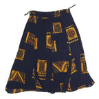 Womens Blue & Brown Block Pattern Swing Midi Polyester Skirt M Casual