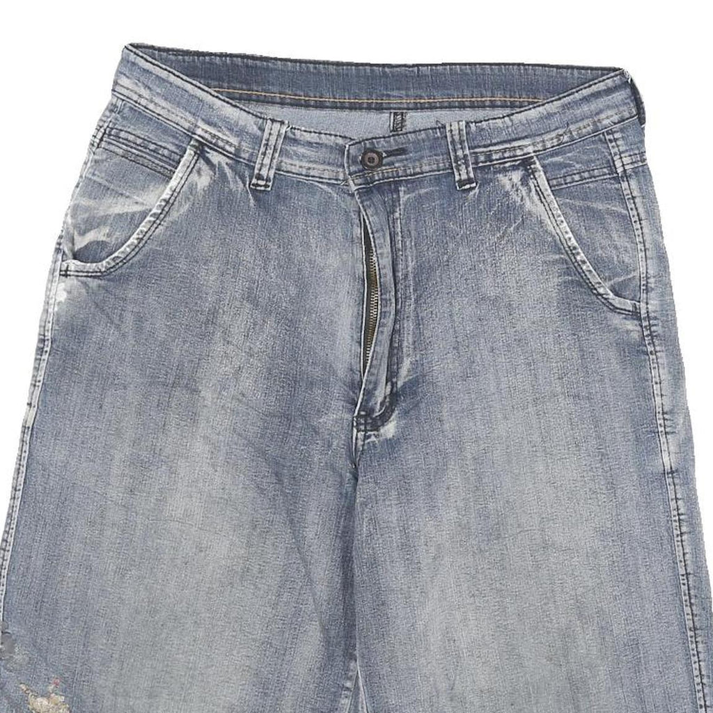 VICTORY HORSE Mens Cotton Blend Blue Casual Denim Shorts L W30 Summer Fit