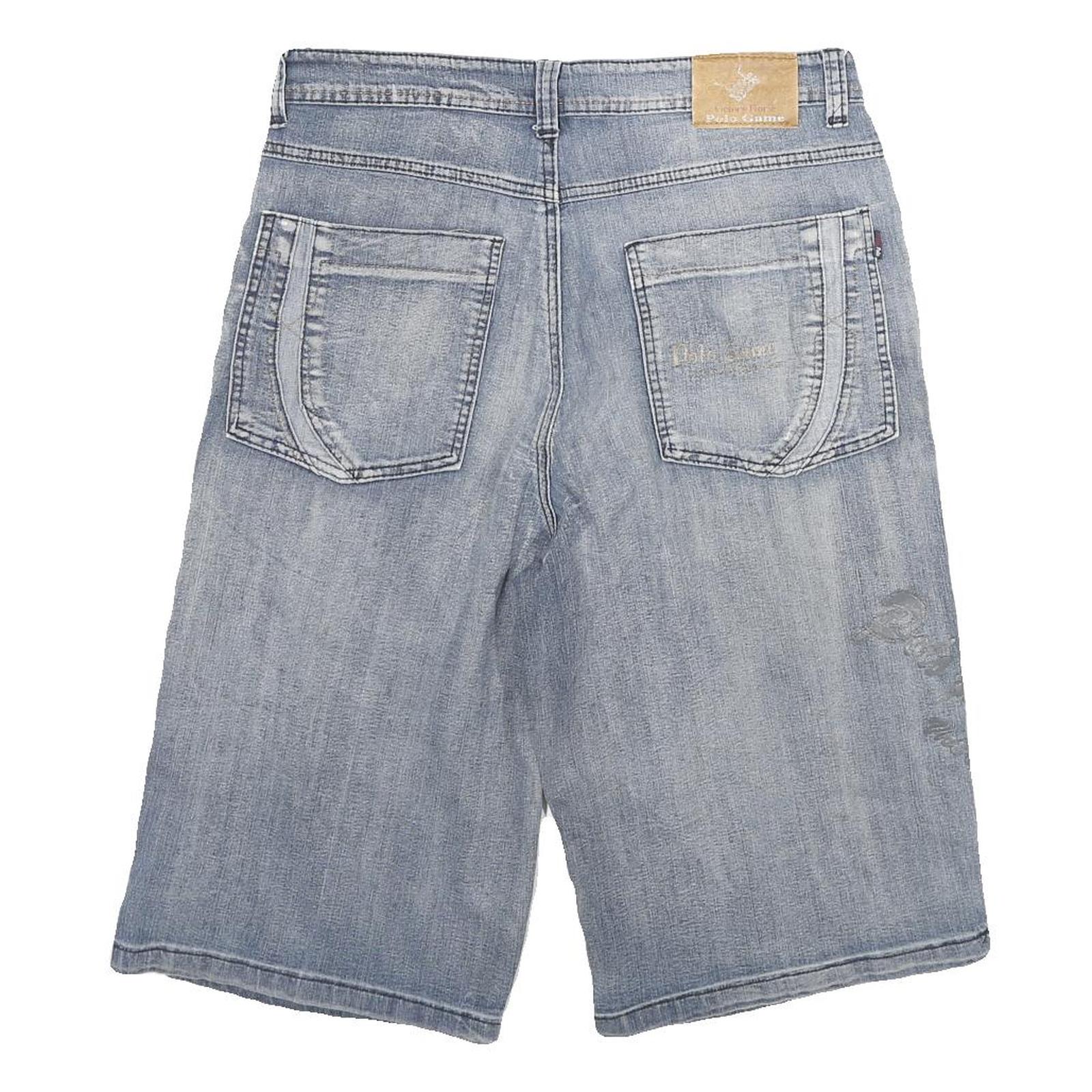 VICTORY HORSE Mens Cotton Blend Blue Casual Denim Shorts L W30 Summer Fit