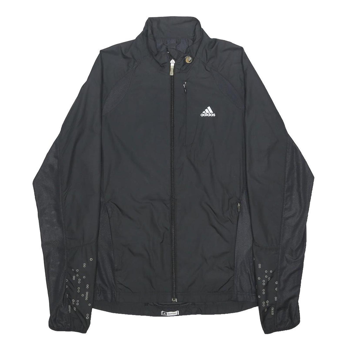 ADIDAS Womens Black Outdoor Jacket XS Polyester Mesh Plain Zip Stand-Up Collar