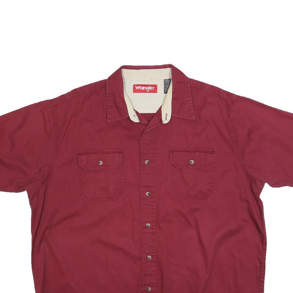 WRANGLER Mens Red Cotton Blend Shirt XL Casual Button Pocket Summer Tee