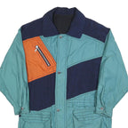 Mens Blue & Orange Colourblock Zip Jacket L Polyester Casual Retro Style