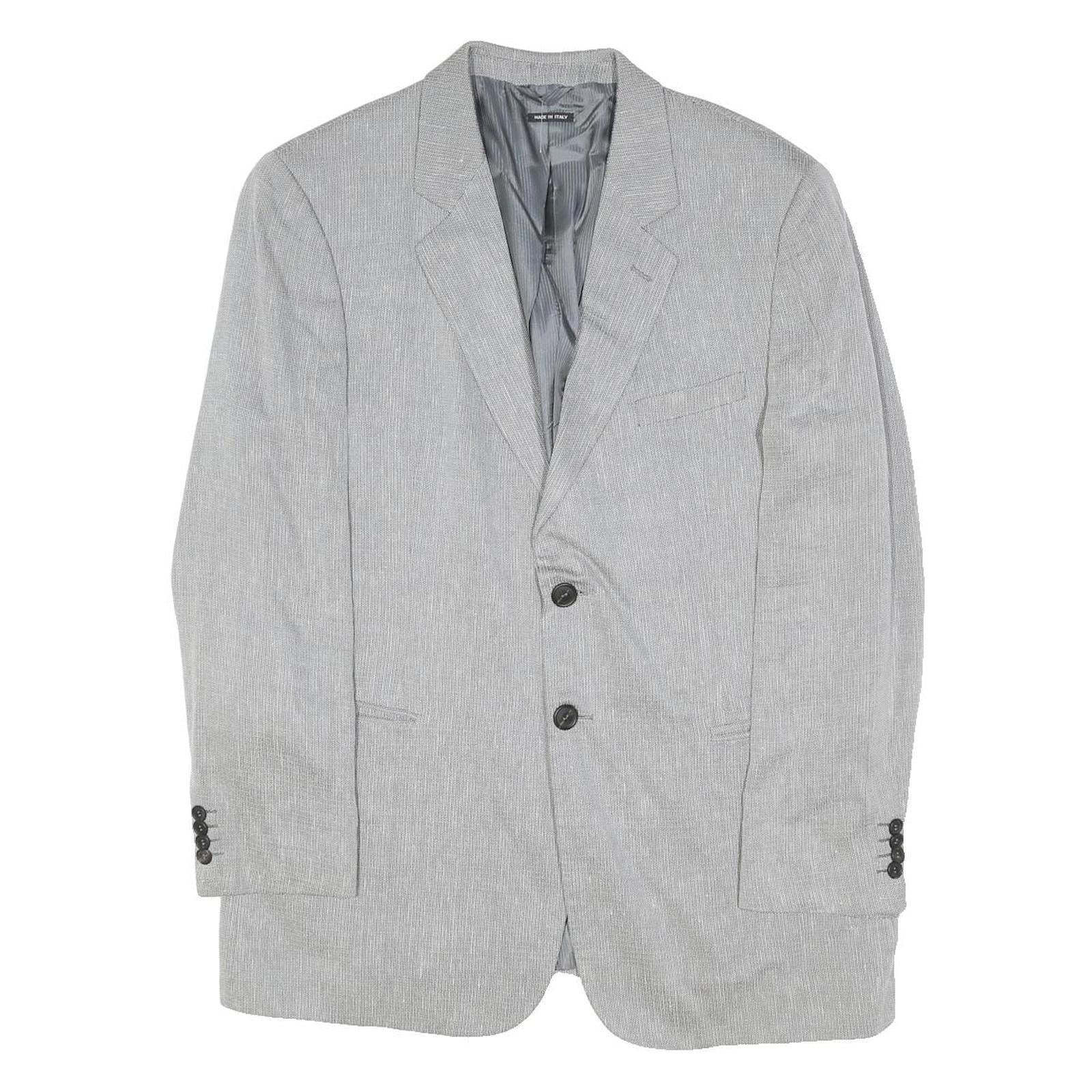GIORGIO ARMANI Mens Grey Linen Blend Jacket L Woven Classic Button Closure