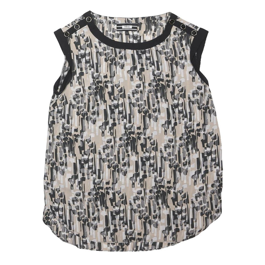 NEXT Womens Beige & Black Printed Sleeveless Round Neck Top UK 12 Cotton Blend