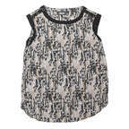 NEXT Womens Beige & Black Printed Sleeveless Round Neck Top UK 12 Cotton Blend