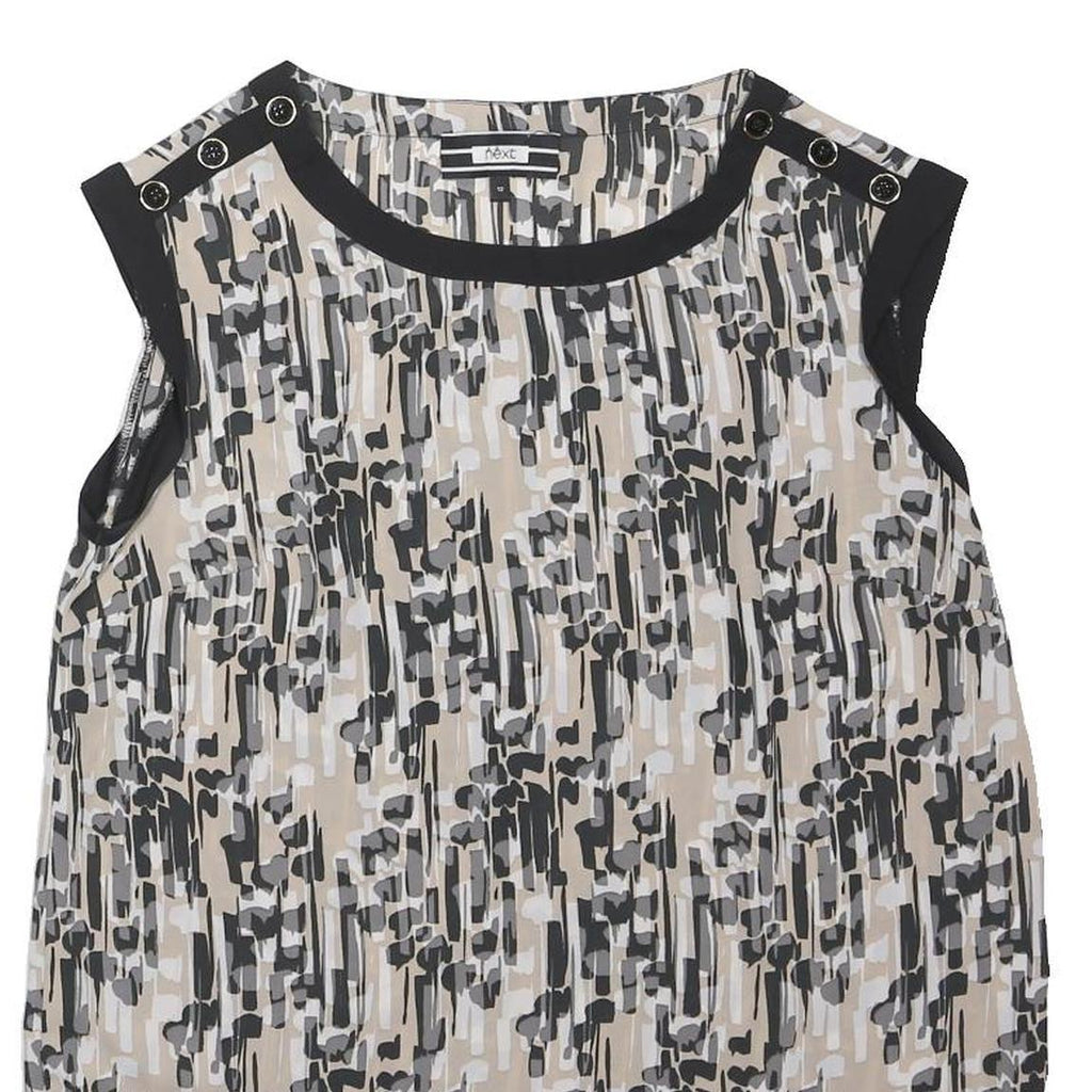 NEXT Womens Beige & Black Printed Sleeveless Round Neck Top UK 12 Cotton Blend