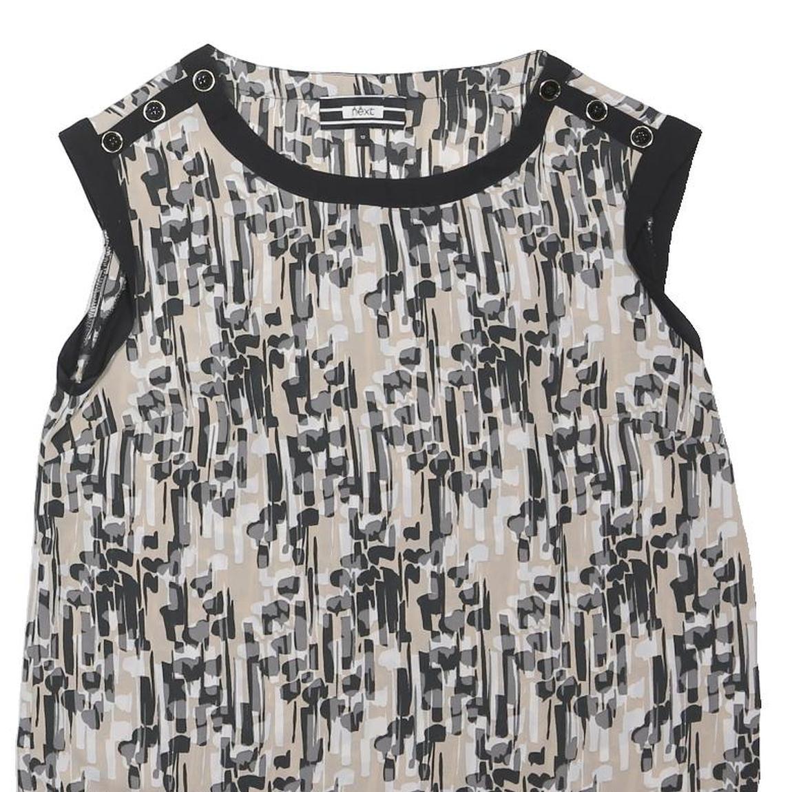 NEXT Womens Beige & Black Printed Sleeveless Round Neck Top UK 12 Cotton Blend