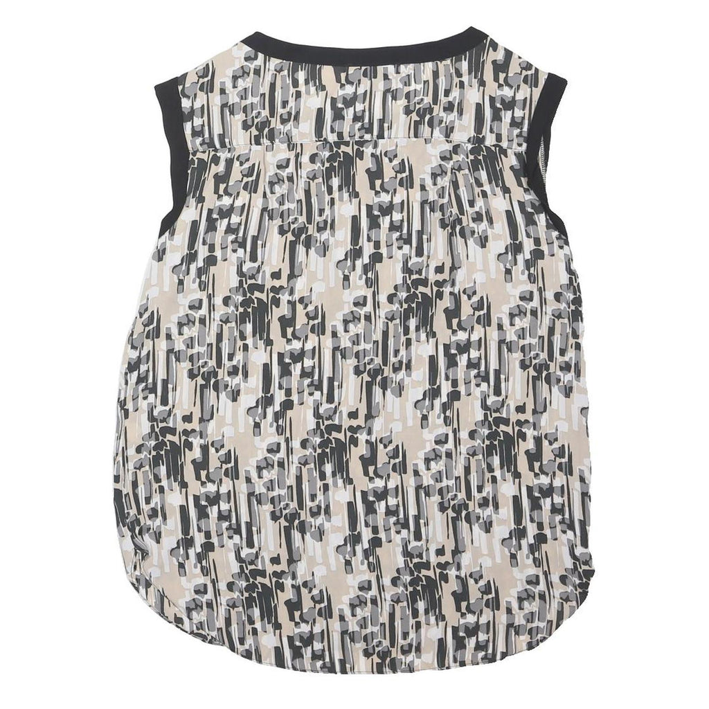 NEXT Womens Beige & Black Printed Sleeveless Round Neck Top UK 12 Cotton Blend