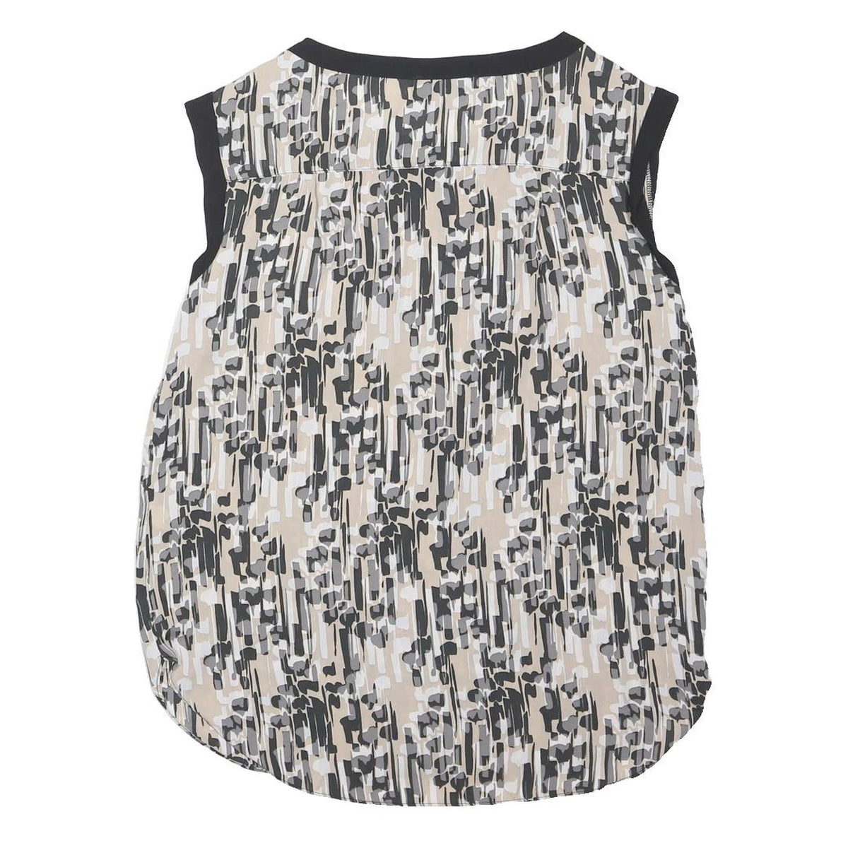 NEXT Womens Beige & Black Printed Sleeveless Round Neck Top UK 12 Cotton Blend