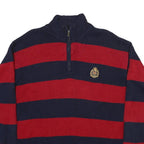 LAUREN RALPH LAUREN Womens Navy & Red Striped Pattern Jumper Quarter Zip Crew