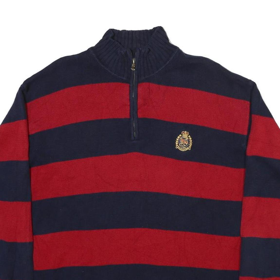 LAUREN RALPH LAUREN Womens Navy & Red Striped Pattern Jumper Quarter Zip Crew