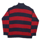 LAUREN RALPH LAUREN Womens Navy & Red Striped Pattern Jumper Quarter Zip Crew