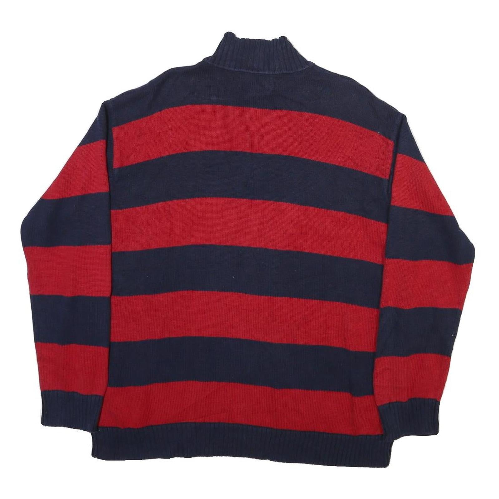 LAUREN RALPH LAUREN Womens Navy & Red Striped Pattern Jumper Quarter Zip Crew