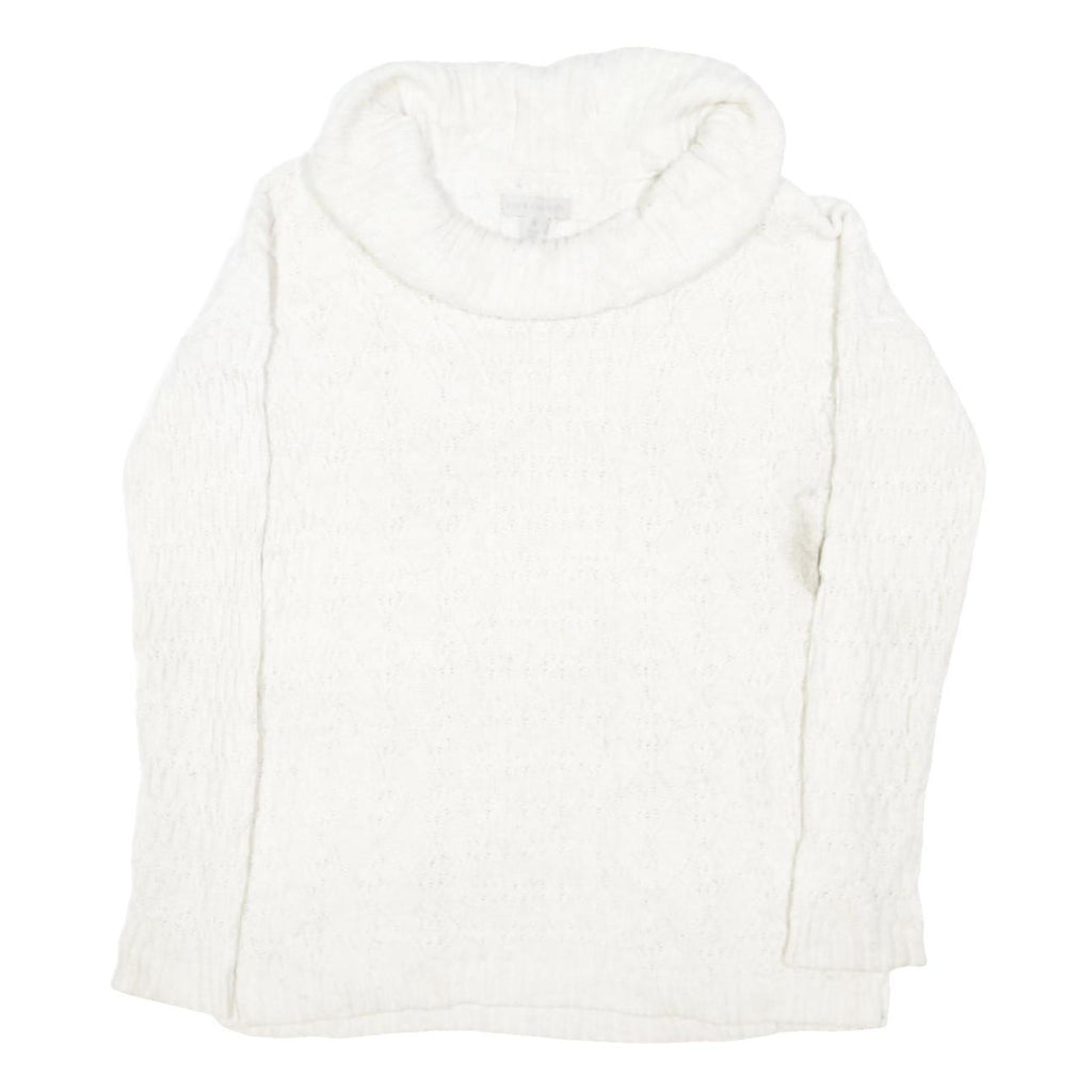 LAURA ASHLEY Womens White Plain Jumper Roll Neck Basic Knit M Cotton Blend