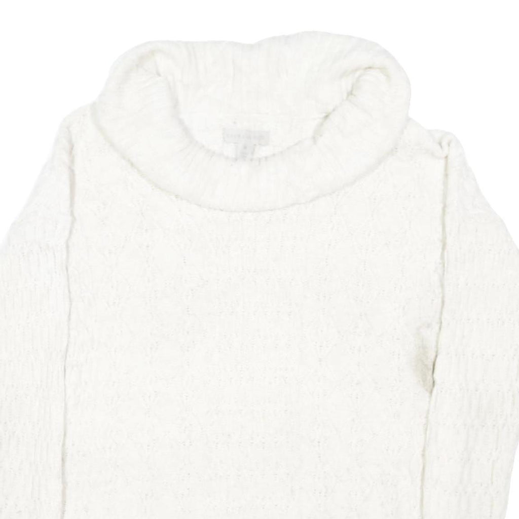 LAURA ASHLEY Womens White Plain Jumper Roll Neck Basic Knit M Cotton Blend
