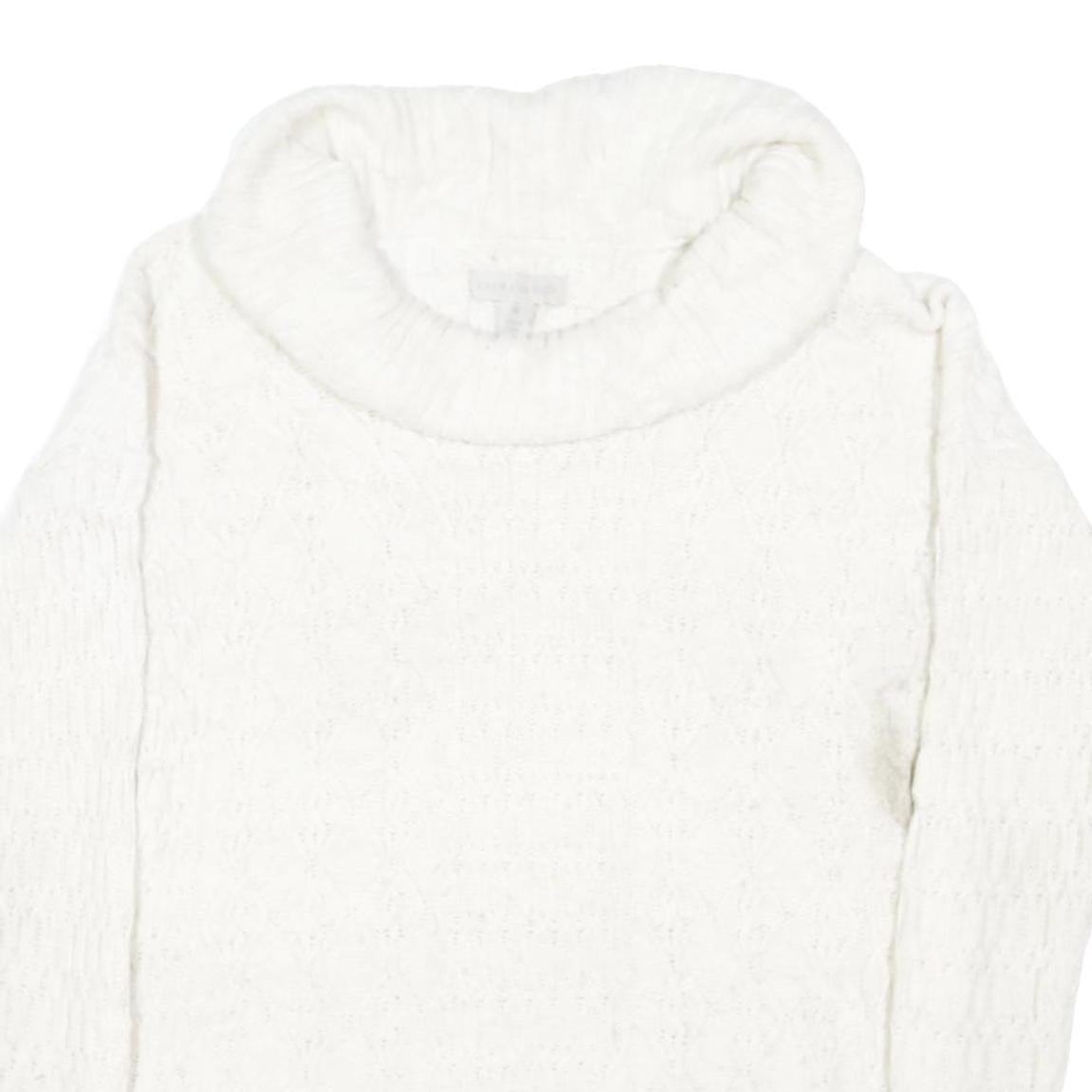 LAURA ASHLEY Womens White Plain Jumper Roll Neck Basic Knit M Cotton Blend