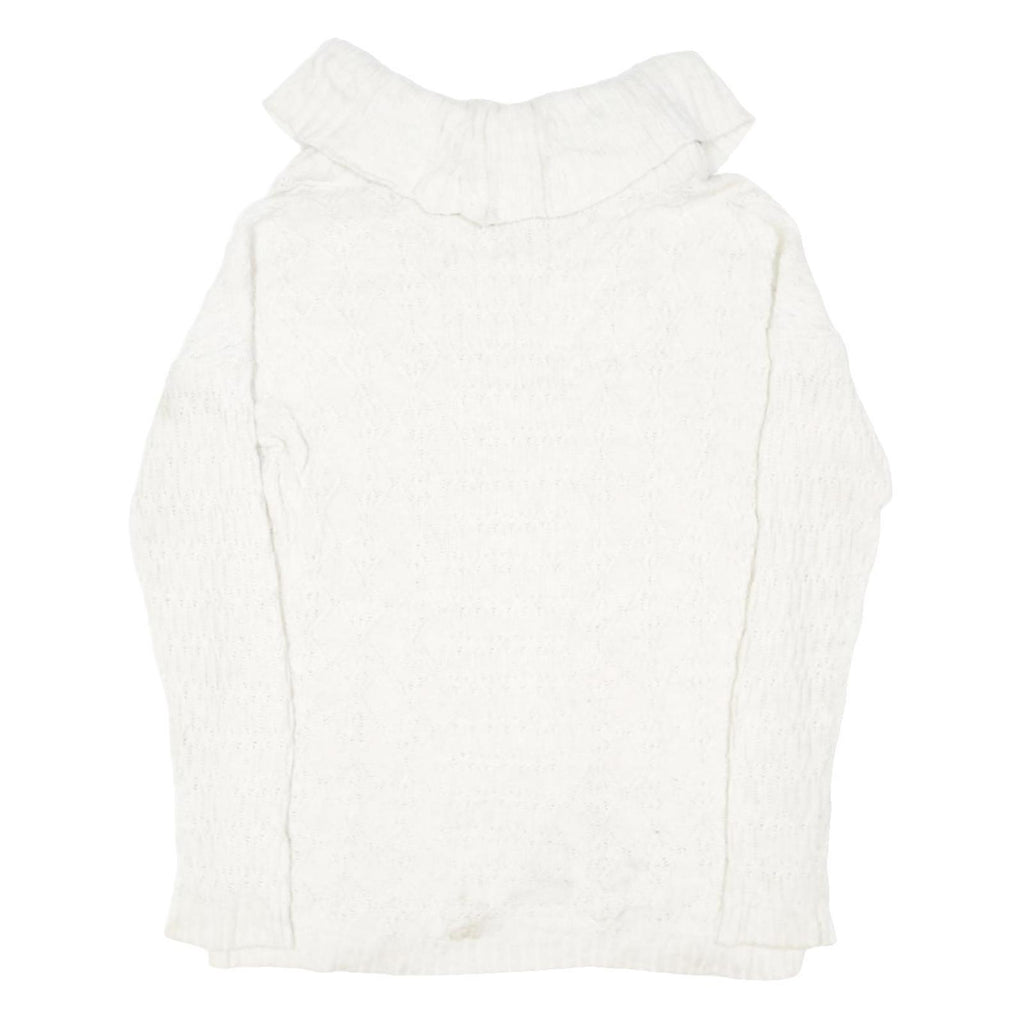 LAURA ASHLEY Womens White Plain Jumper Roll Neck Basic Knit M Cotton Blend