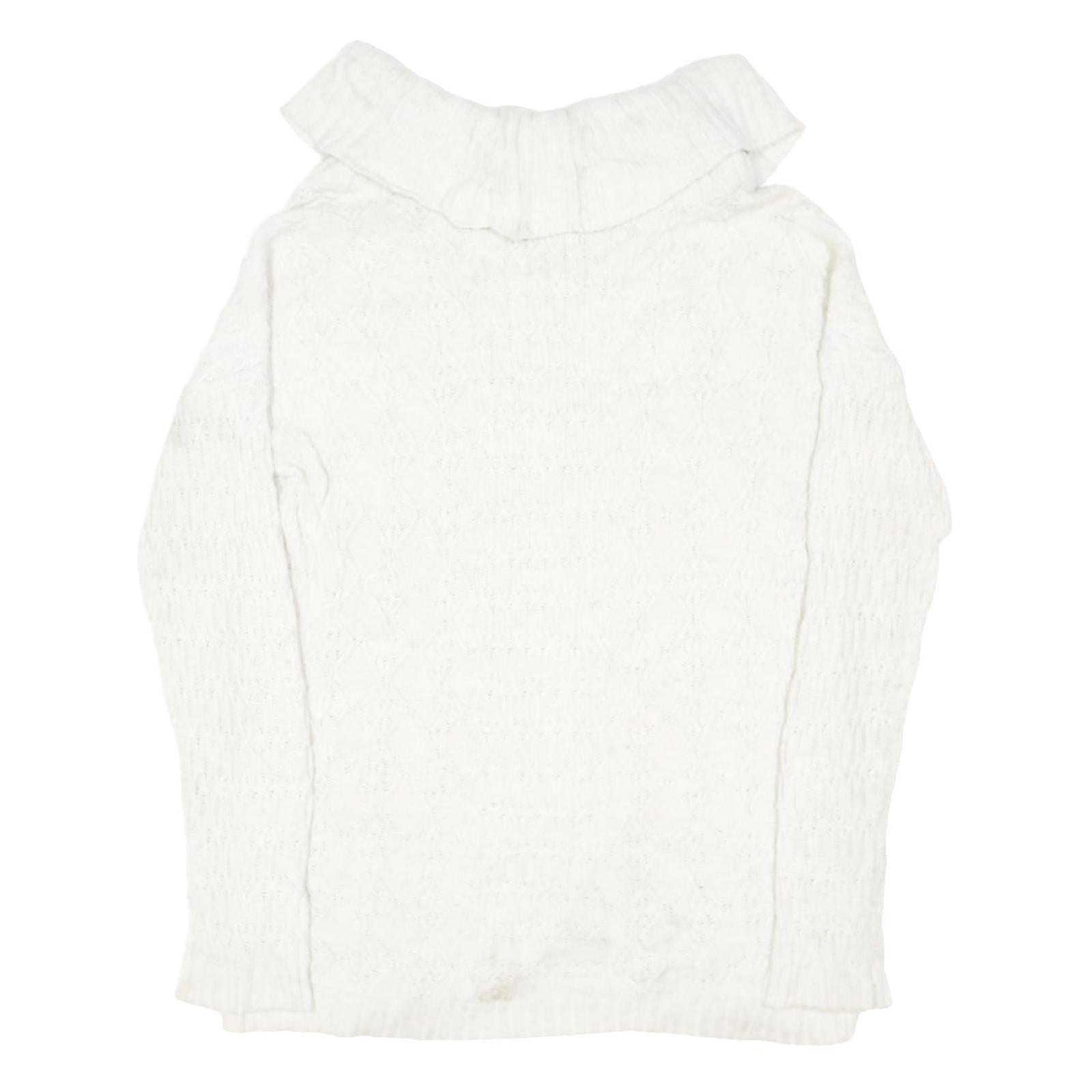 LAURA ASHLEY Womens White Plain Jumper Roll Neck Basic Knit M Cotton Blend