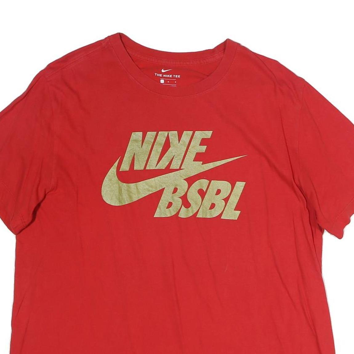 NIKE Mens Red Bsbl Graphic T-Shirt L Short Sleeve Crew Neck Sports Casual