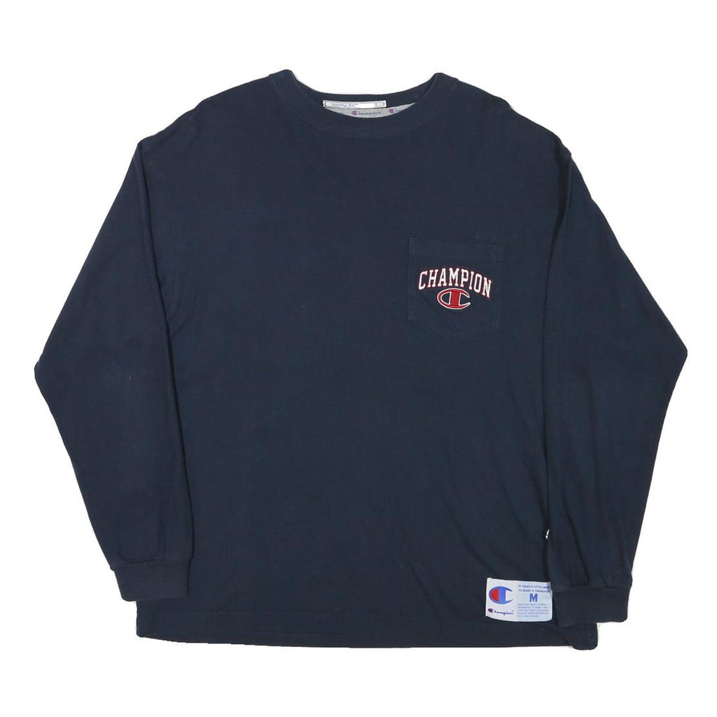 CHAMPION Mens Navy Blue Graphic T-Shirt M Long Sleeve Crew Neck Casual Sport